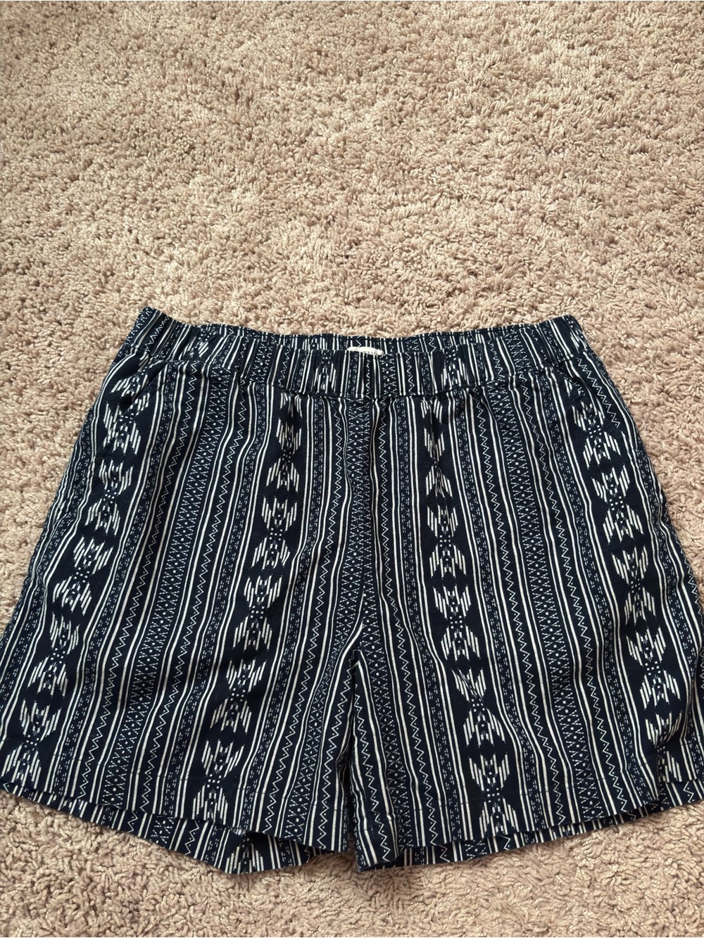 Women's Navy Tribal Print Elastic-Waist Cargo Shorts